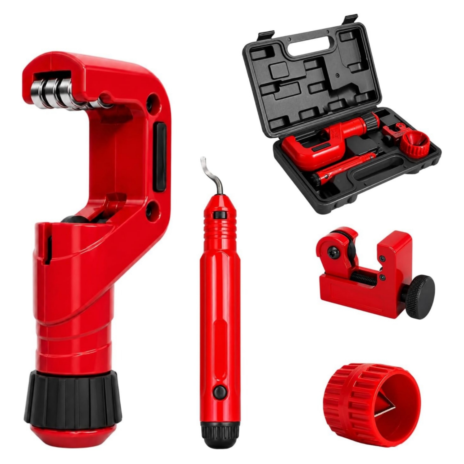 Pipe Cutter Ratchet - ชุดเครื่องมือตัดท่อแบบหนัก 4 ชิ้น พร้อมเครื่องมือลบคมและเครื่องมือขยายรู สำหรับท่อขนาดเส้นผ่านศูนย์กลาง 1/4