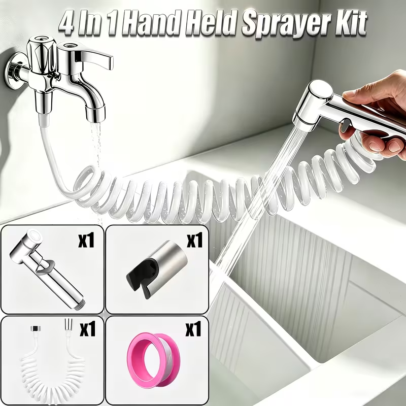 Toilet Fill Valve - หัวฝักบัวแบบดึงปรับแรงดันน้ำได้ สีเงิน พร้อมสวิตช์ปรับแรงดันน้ำแบบดึง เหมาะสำหรับทำความสะอาดห้องน้ำในบ้าน